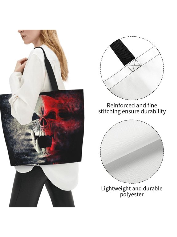 Fuzoiu Red And White Screaming Demon Skull Print Tote Bags for Women,Shoulder Bag, Gym Tote,Top Handle Ladies Shoulder Bags for Work Beach Travel and Shopping Grocery