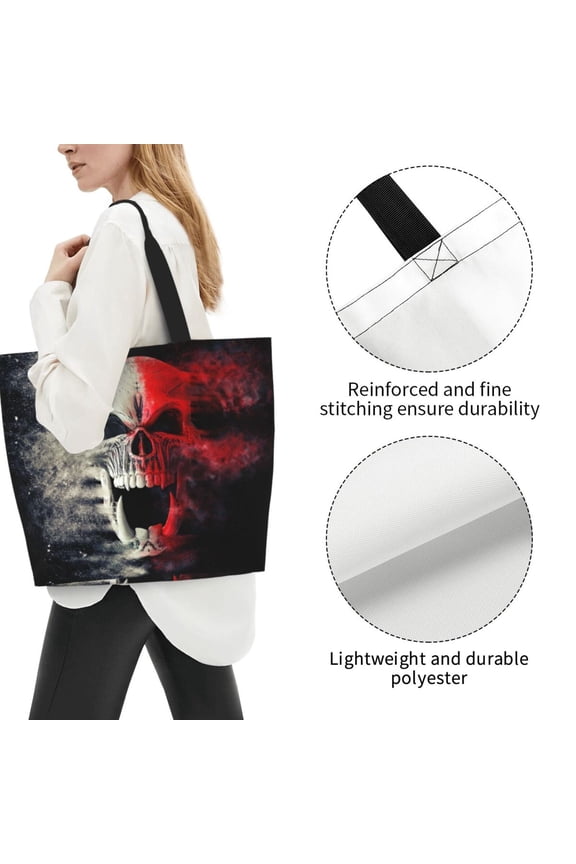 Fuzoiu Red And White Screaming Demon Skull Print Tote Bags for Women,Shoulder Bag, Gym Tote,Top Handle Ladies Shoulder Bags for Work Beach Travel and Shopping Grocery