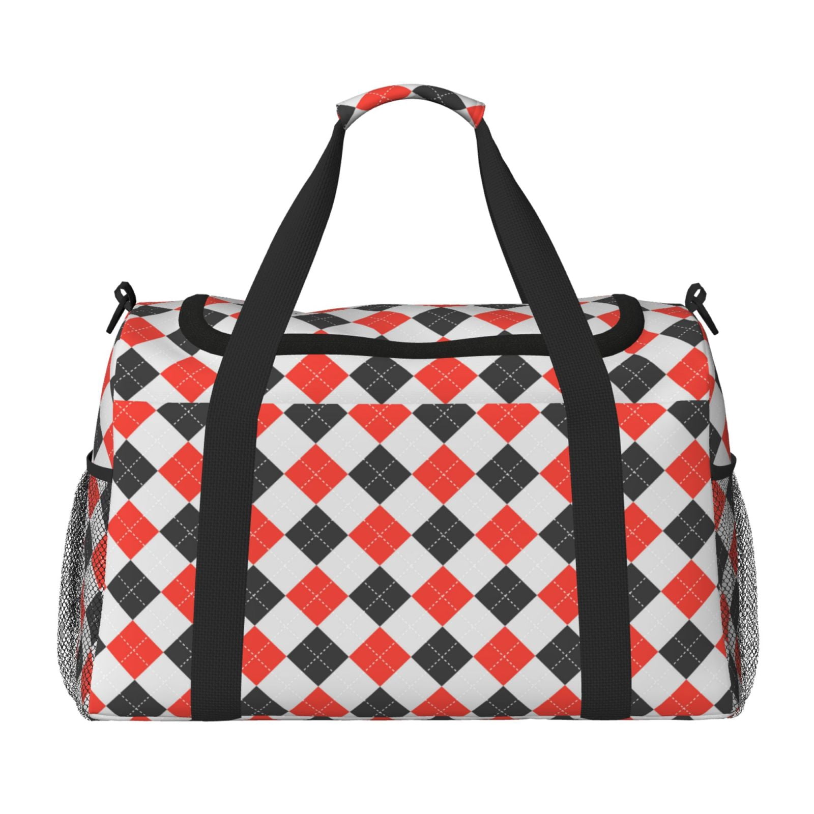Fuzoiu Red and black argyle Print Travel Duffle Bag,Carry On Tote Bags,Duffel Bag,Sport Gym Bag, Hospital Bag for Labor and Delivery, Overnight Bag,Luggage Bag