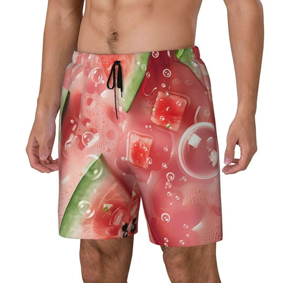 Fuzoiu Refreshing Watermelon Slices Print Men's Swim Shorts,Quick-Dry Double-Layer Swim Trunks,Board Trunks,Beach Shorts Swimwear Bathing Suits-X-Large