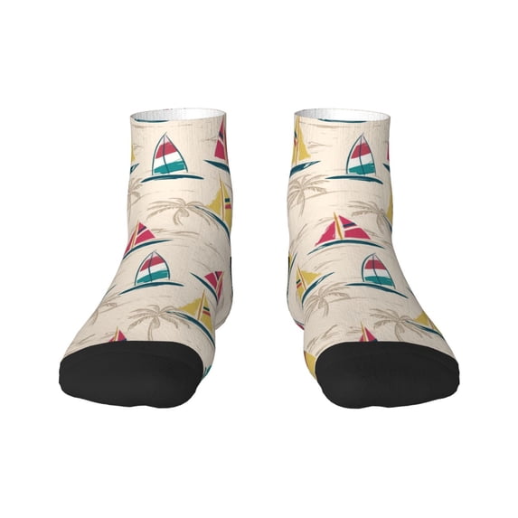 Fuzoiu Reto Marine Nautical Print Adult Socks, Crew Moisture-wicking Socks, Unisex Cushion Crew Socks,Casual Sports Ankle Socks