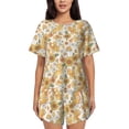 thumbnail image 1 of Fuzoiu Retro 70s 60s Flower Print Women's Short-Sleeved Pajama Set,Lounge Sleepwear Set,Womens Pajama Sets 2 Piece,Button-Up Top and Shorts with Pockets-X-Large, 1 of 7