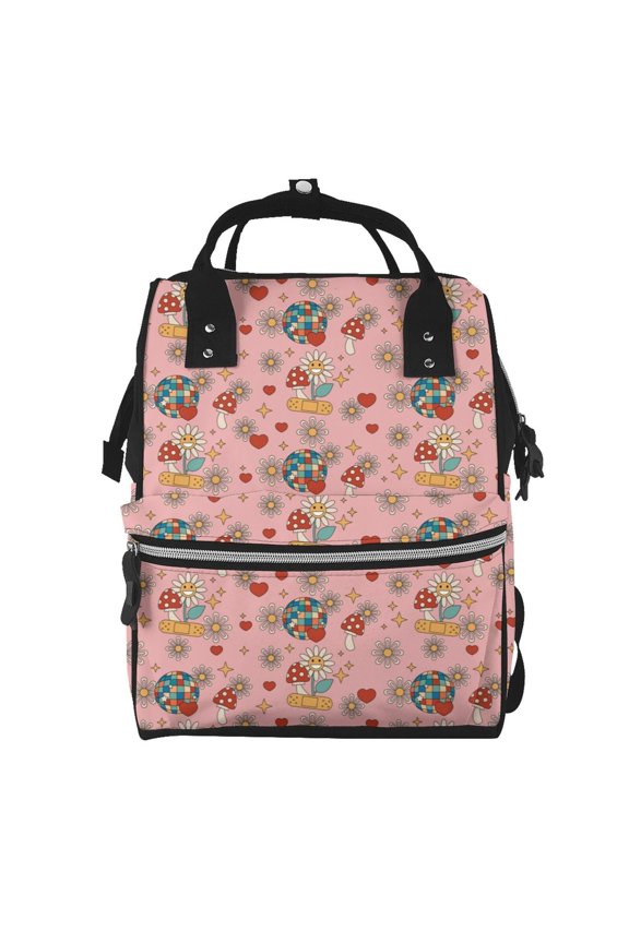 Retro 70s 60s Hippie Flower Print Diaper Bag Backpack,Baby Essentials Travel Tote,Multi function Waterproof Diaper Bag, Travel Essentials Baby Bag - Unisex
