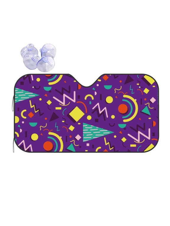 Retro 80s Style Print Car Windshield Sun Shade,Block Uv Rays Sunshade,Foldable Front Window Sun Visor Protector for Car,SUV,Truck-Keep Vehicle Cool-Retro 80s Style