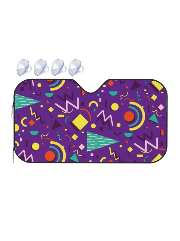 Retro 80s Style Print Car Windshield Sunshade,Foldable Reflective Sun Visor,Windshield Sun Shade,UV Rays Sun Visor Shade,Auto Front Sun Shield Shade-Small