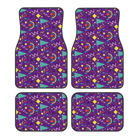 Fuzoiu Retro 80s Style Print Carpet Floor Mats for Car,Car Foot Mat Set,Universal Fit 4 Piece Mat Pad Set,Fits Most Cars Trucks Vans Sedans SUV Auto Carpet Mat Se