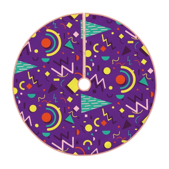 Fuzoiu Retro 80s Style Print Christmas Tree Skirt,Xmas Christmas Decorations,Xmas Tree Mat for Farmhouse Holiday New Years Home Party Decor Tree Rugs-48"