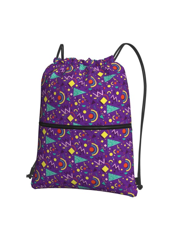Retro 80s Style Print Drawstring Backpack Water Resistant String Bag Sports Sackpack Gym Sack for Men Women
