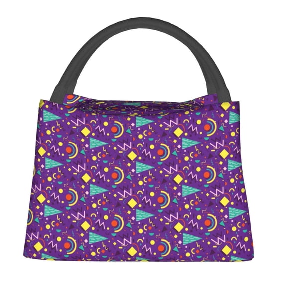 Fuzoiu Retro 80s Style Print Portable Insulation Lunch Bag,Large Lunch Box,Container Reusable Leakproof Tote for Work, Travel, and Outdoor Activities