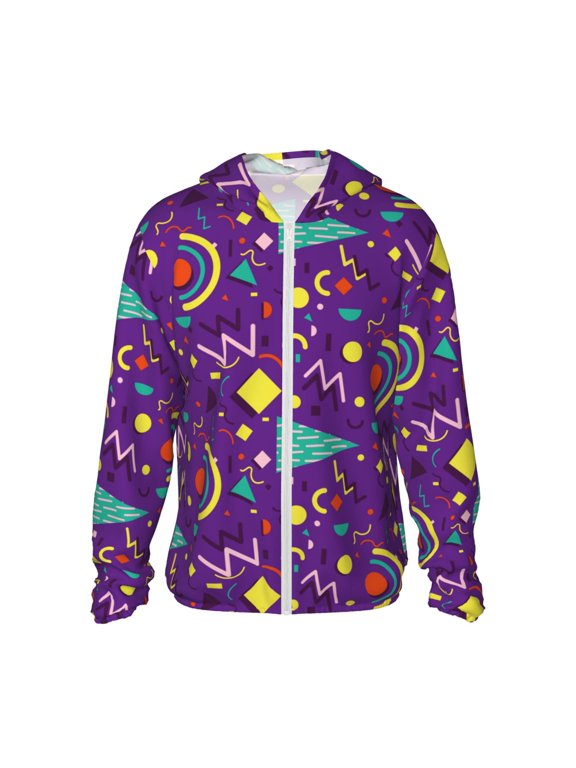 Retro 80s Style Print Unisex Sun Protection Hoodie,UPF 50+ Light Jacket,Full Zip Sun Protection Hoodie,Long Sleeve Sun Shirts,for Outdoor Activities-3X-Large