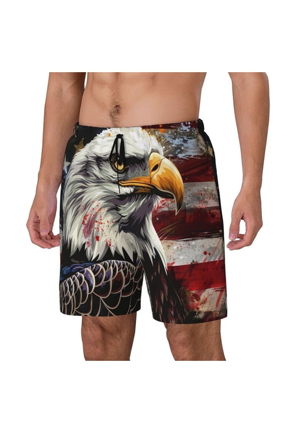 Retro American Eagle A Print Men's Swim Shorts,Quick-Dry Double-Layer Swim Trunks,Board Trunks,Beach Shorts Swimwear Bathing Suits-Medium