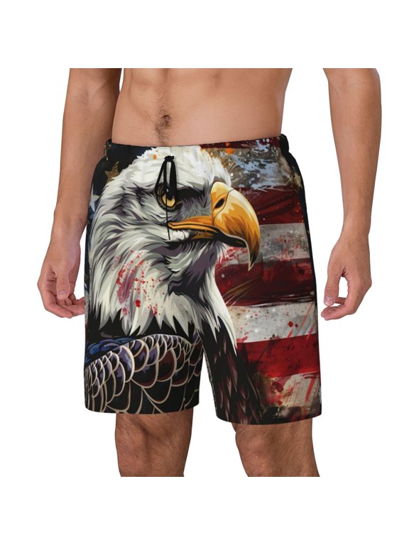 Retro American Eagle A Print Men's Swim Shorts,Quick-Dry Double-Layer Swim Trunks,Board Trunks,Beach Shorts Swimwear Bathing Suits-Medium
