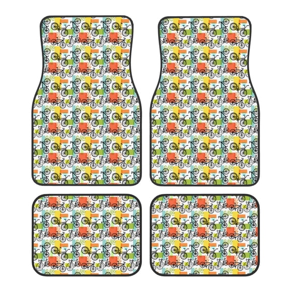 Fuzoiu Retro Bike Print Carpet Floor Mats for Car,Car Foot Mat Set,Universal Fit 4 Piece Mat Pad Set,Fits Most Cars Trucks Vans Sedans SUV Auto Carpet Mat Se