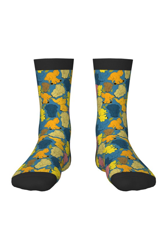 Retro Boho Elephants Print Kids Socks For Boys Girls,Grip Crew Socks with Non Slip,Lightweight Stretch Crew Socks,Toddlers Crew Boot Socks