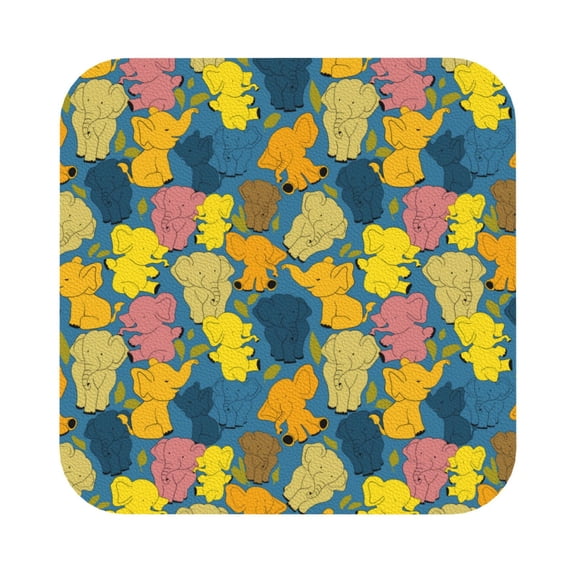 Fuzoiu Retro Boho Elephants Print Leather Coasters Set,Drink Coasters Set of 6,for Tabletop Protection, Durable PVC Coasters,Home Décor and Housewarming Gift,Square