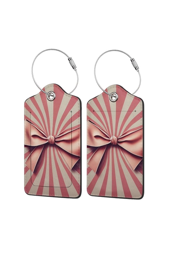 Retro Bow Print Premium Leather Luggage Tag,Travel Accessory,Luggage Tag for Suitcase Baggage Handbag Travel Bag,Name Card & Privacy Cover-1