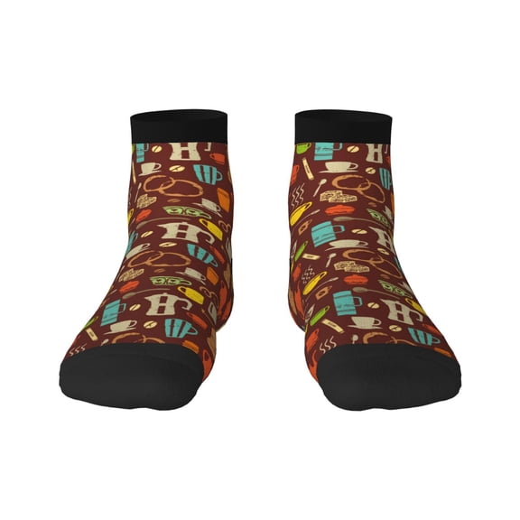 Fuzoiu Retro Coffee Print Adult Socks, Crew Moisture-wicking Socks, Unisex Cushion Crew Socks,Casual Sports Ankle Socks