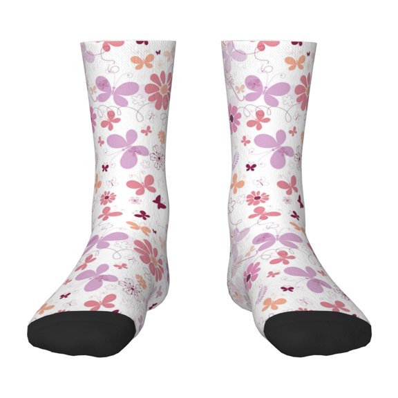 Fuzoiu Retro Floral Print Kids Socks For Boys Girls,Grip Crew Socks with Non Slip,Lightweight Stretch Crew Socks,Toddlers Crew Boot Socks