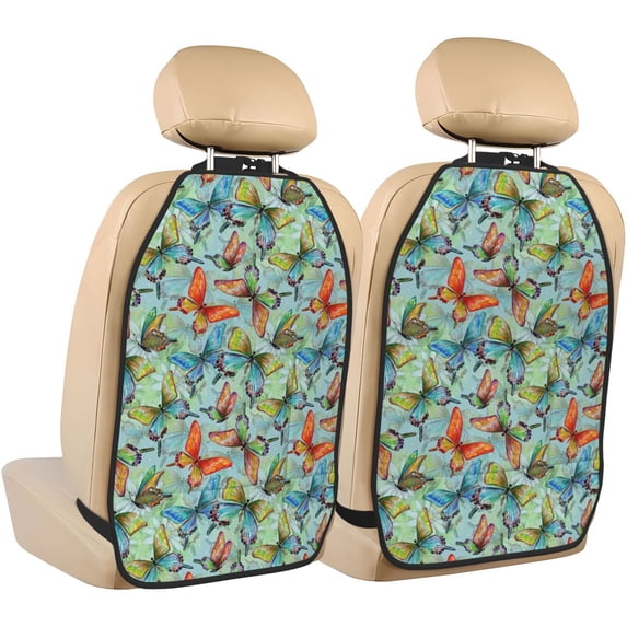 Fuzoiu Retro Flying Butterflies Print 2 Pack Kick Mat Back Seat Protector With 3 Storage Pockets, Universal Car Seat Back Organizer For Kids Pets, Waterproof Backseat Protector For Most Car