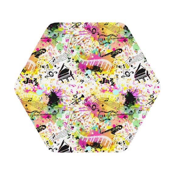 Fuzoiu Retro Musical Print Leather Coasters Set,Drink Coasters Set of 6,for Tabletop Protection, Durable PVC Coasters,Home Décor and Housewarming Gift,Hexagon