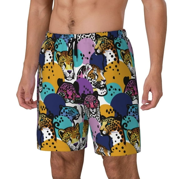 Fuzoiu Retro Panther Print Men's Swim Shorts,Quick-Dry Double-Layer Swim Trunks,Board Trunks,Beach Shorts Swimwear Bathing Suits-XX-Large