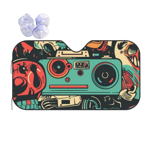 Fuzoiu Retro Pop Art Collage Print Car Windshield Sun Shade,Block Uv Rays Sunshade,Foldable Front Window Sun Visor Protector for Car,SUV,Truck-Keep Vehicle Cool-Retro Pop Art Collage