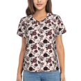 thumbnail image 1 of Fuzoiu Retro Red Black Roses Print Women's Classic V-Neck T-Shirt, Short Sleeve V Neck Tees for Casual Everyday Wear,Casual Fit Tee,Summer Fashion Tops-XX-Large, 1 of 5