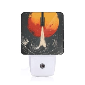Fuzoiu Retro Space Rocket Launch Print Dusk to Dawn LED Night Light with Light Sensor, Energy-Efficient Touch-Safe Night Lamp for Home, Office, and Kids' Rooms-US