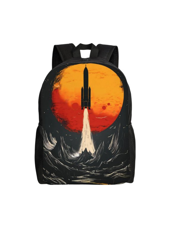 Retro Space Rocket Launch Print Laptop Backpack,Work Business Backpacks, Large Capacity Nurse Bag College Bookbag for School, Waterproof Casual Daypack for Travel