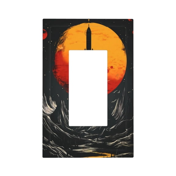 Fuzoiu Retro Space Rocket Launch Print Single Duplex Outlet Cover Plate, Light Switch Cover, for Receptacle Light Switch, Switch Cover Decorative Wallplate-Style U