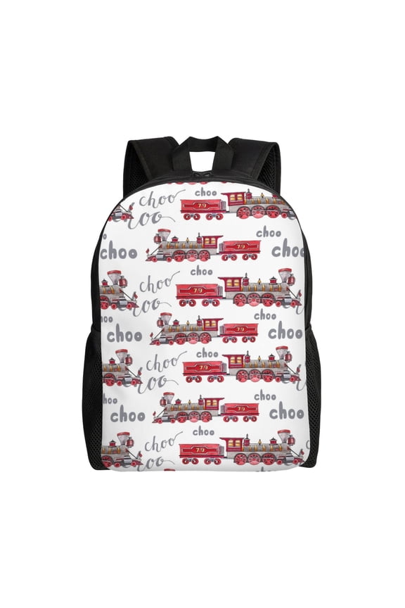 Retro Train Print Laptop Backpack,Work Business Backpacks, Large Capacity Nurse Bag College Bookbag for School, Waterproof Casual Daypack for Travel