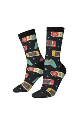 Retro Video Game Print Athletic Crew Socks for Men & Women,Casual Crew Socks,Above Ankle Crew Socks for Business, Casual