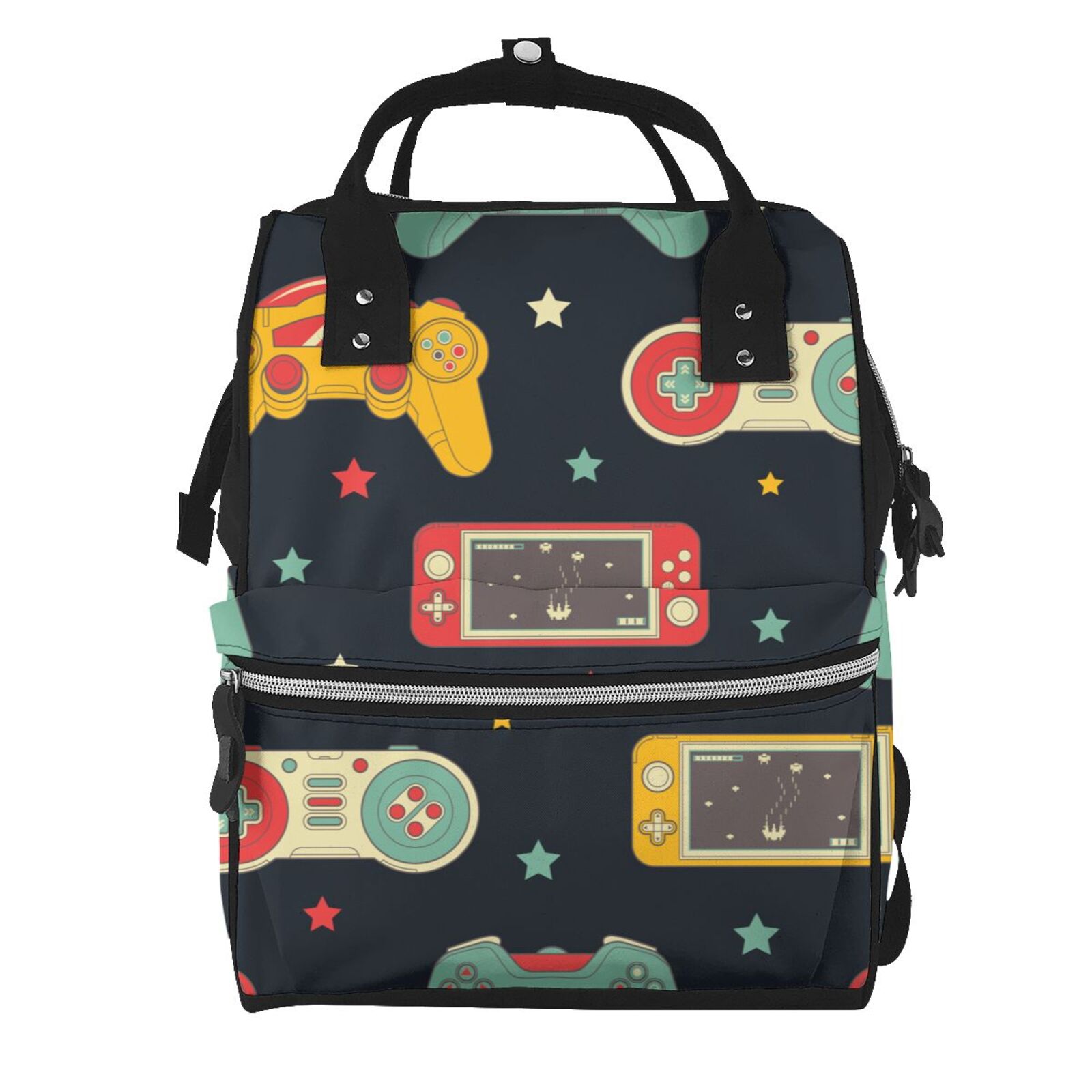 Fuzoiu Retro Video Game Print Diaper Bag Backpack,Baby Essentials Travel Tote,Multi function Waterproof Diaper Bag, Travel Essentials Baby Bag - Unisex