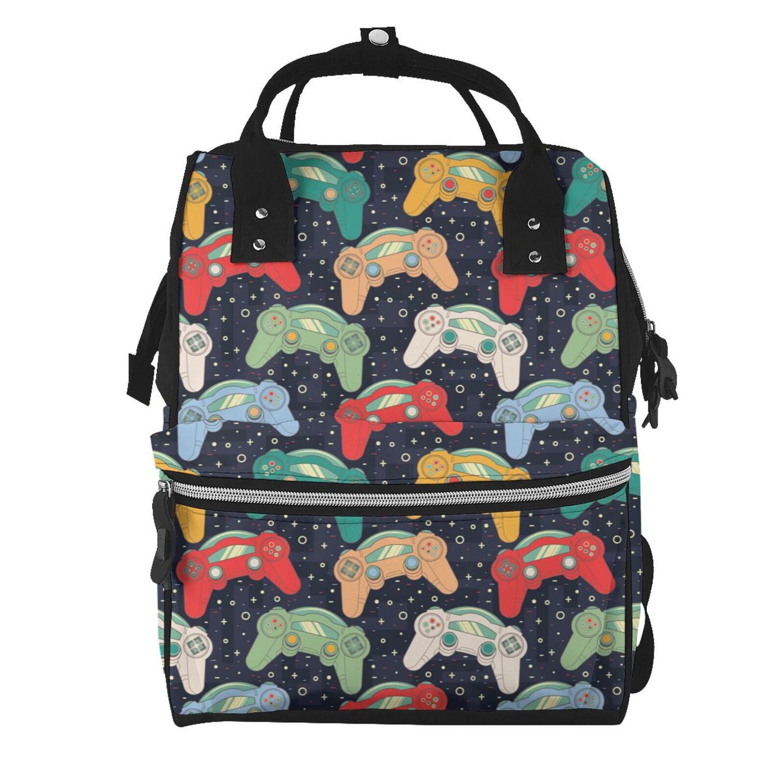 Fuzoiu Retro Video Game Print Diaper Bag Backpack,Baby Essentials Travel Tote,Multi function Waterproof Diaper Bag, Travel Essentials Baby Bag - Unisex