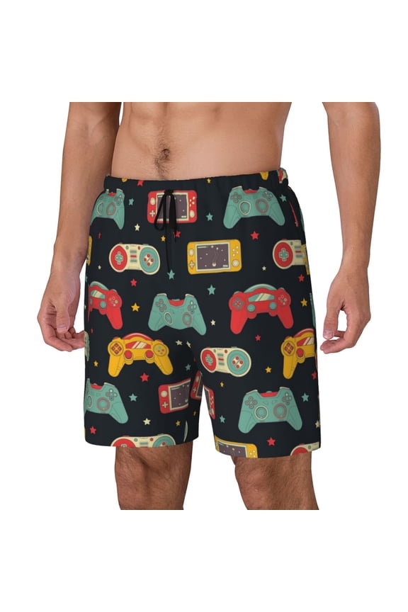 Retro Video Game Print Men's Swim Shorts,Quick-Dry Double-Layer Swim Trunks,Board Trunks,Beach Shorts Swimwear Bathing Suits-Small