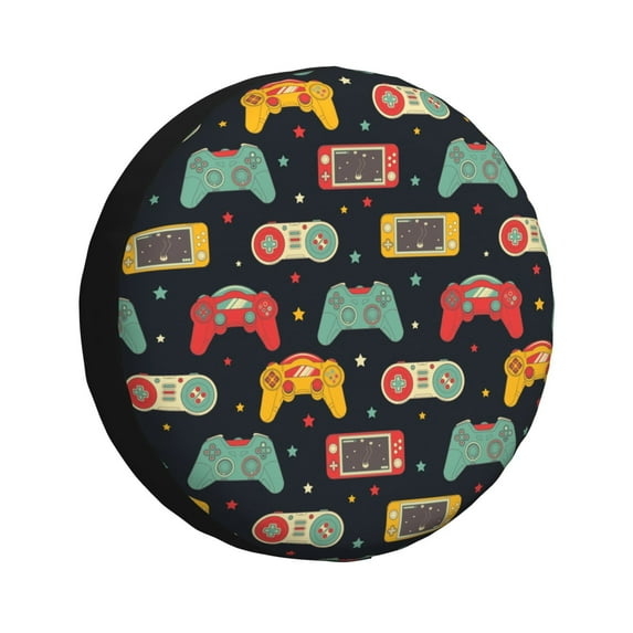 Fuzoiu Retro Video Game Print Universal Spare Tire Cover with Buckle Strap, Waterproof Wheel Covers for Jeep, Trailer, RV, Truck and All Car-15 inch