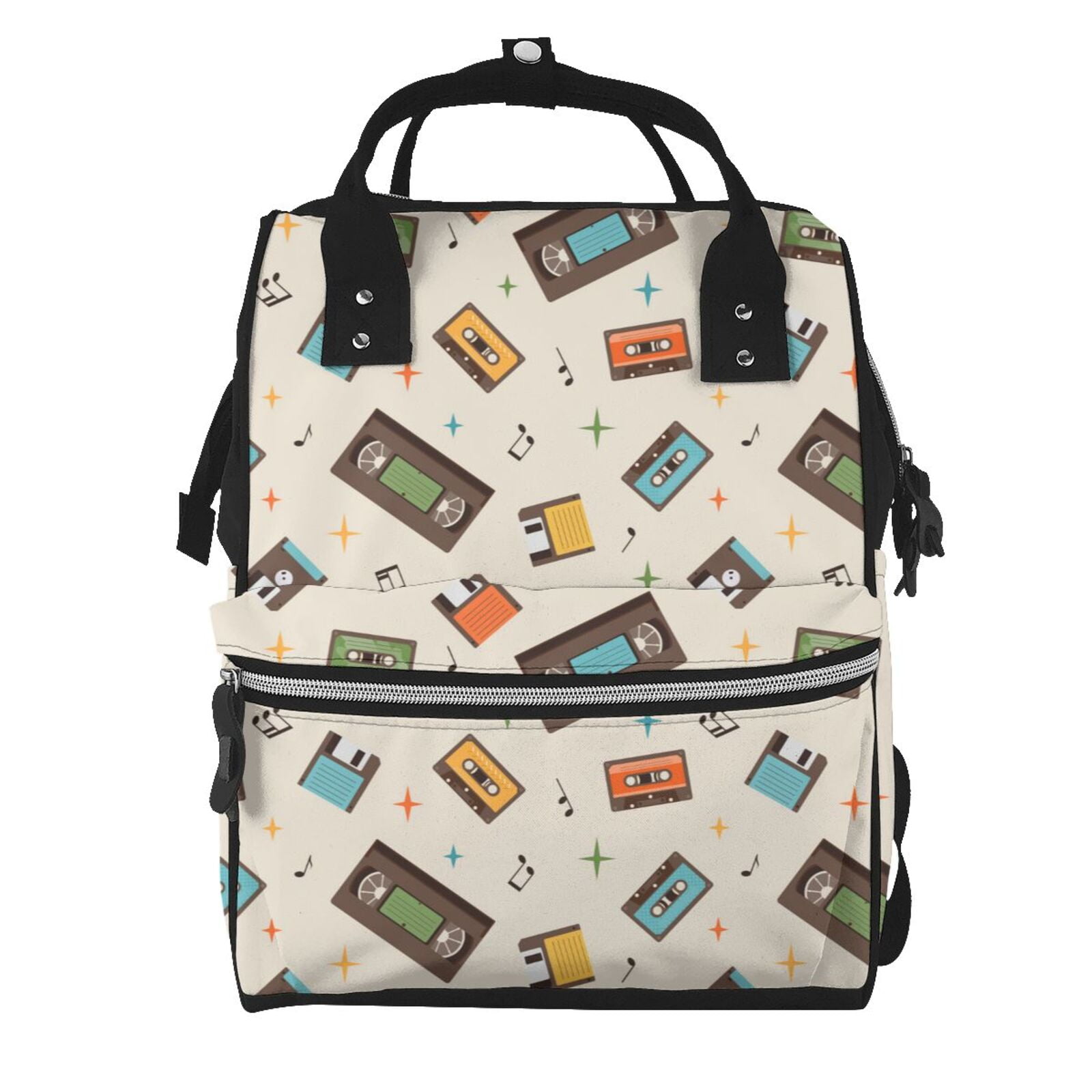 Fuzoiu Retro Vintage Tape Print Diaper Bag Backpack,Baby Essentials Travel Tote,Multi function Waterproof Diaper Bag, Travel Essentials Baby Bag - Unisex