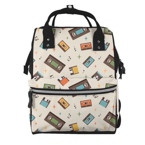 Fuzoiu Retro Vintage Tape Print Diaper Bag Backpack,Baby Essentials Travel Tote,Multi function Waterproof Diaper Bag, Travel Essentials Baby Bag - Unisex