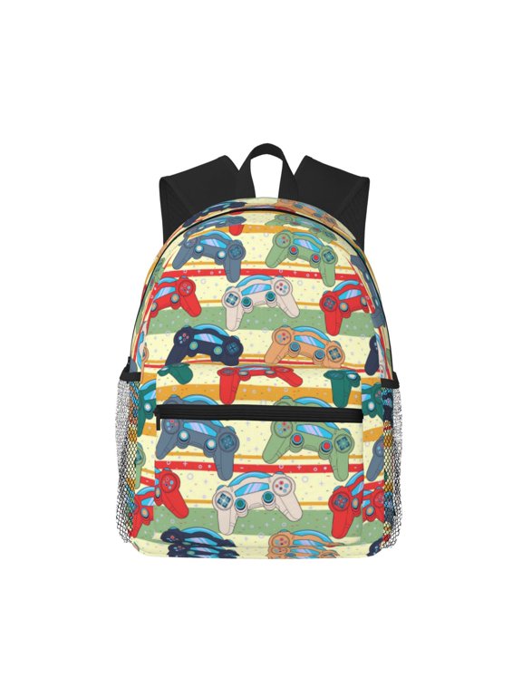 Retro With Joysticks Print School Backpack for Teens,Large Bookbag,Lightweight Laptop Bag for Travel, Work, School & Outdoor Adventures