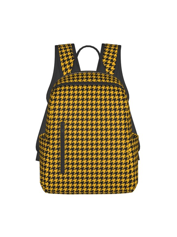 Retro Yellow and Black Houndstooth Print Lightweight Daypack,Weekender Bag for Men and Women, Travel Backpack with Padded Straps for School, Travel & Work