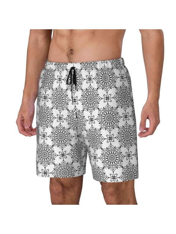 Retro sketch flower lines Print Men's Swim Shorts,Quick-Dry Double-Layer Swim Trunks,Board Trunks,Beach Shorts Swimwear Bathing Suits-Large