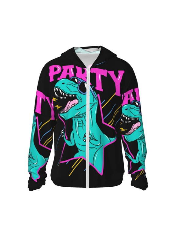 Rex Dinosaur With Sunglasses Print Unisex Sun Protection Hoodie,UPF 50+ Light Jacket,Full Zip Sun Protection Hoodie,Long Sleeve Sun Shirts,for Outdoor Activities-Medium