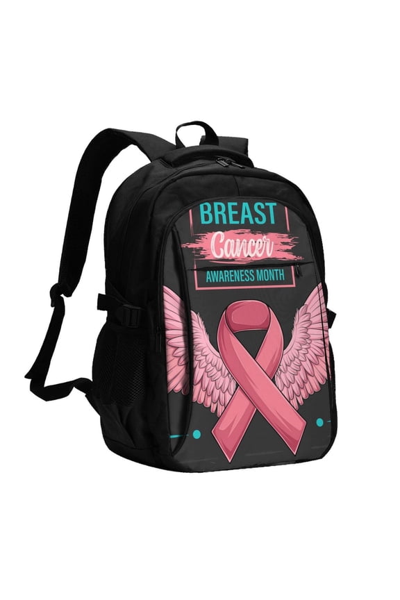 Ribbon With Angel Wings Print USB Backpack with Charging Port,Laptop Backpack,Business Travel Durable Laptops Backpack, for School, Work, Travel & Outdoor Activities