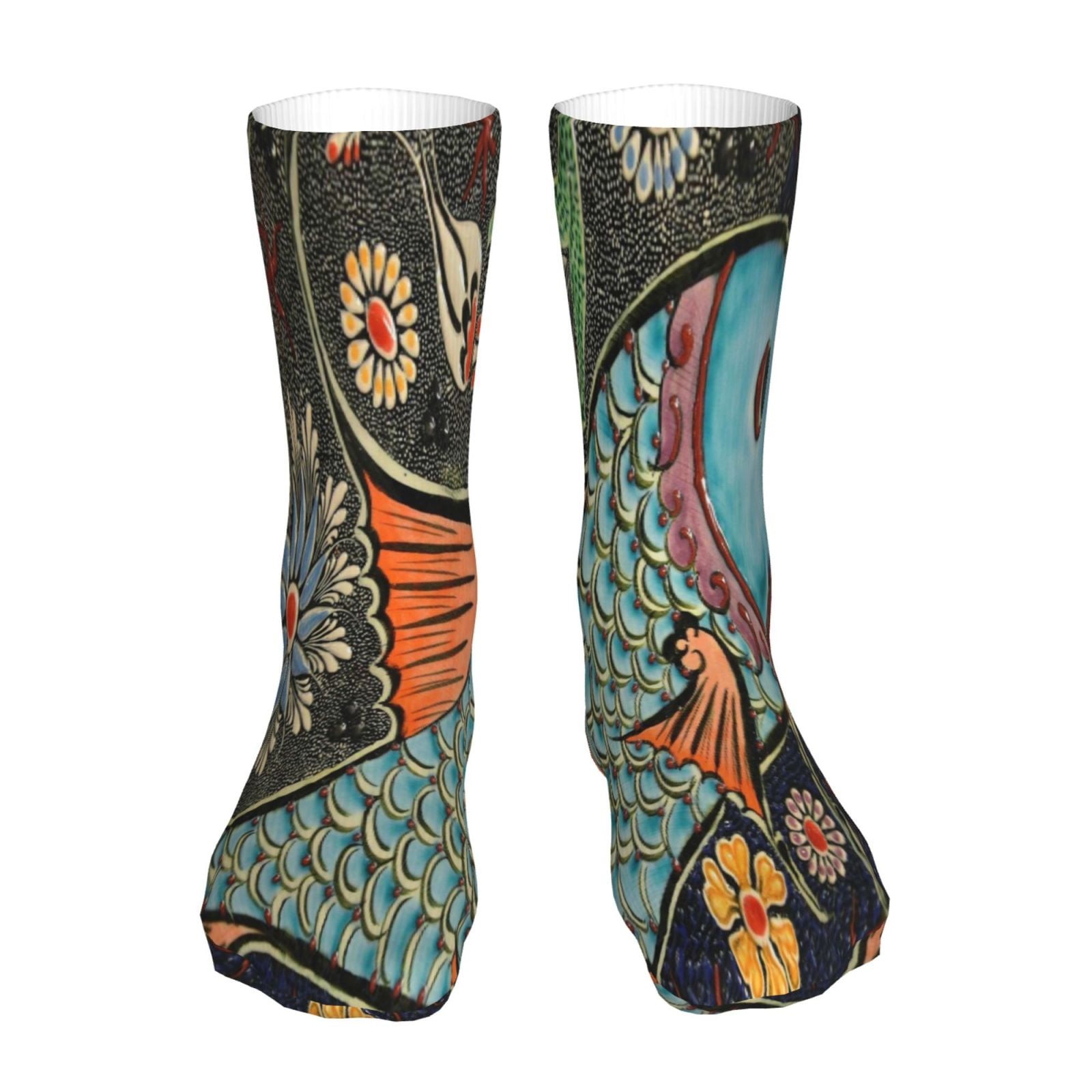 Fuzoiu Rich Fish Print Crew Socks,Casual Athletic Gym LightWeight Thin ...