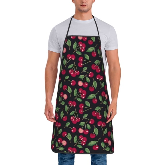 Fuzoiu Ripe Red Cherry Print Waterproof Apron, Kitchen Apron for Women Men Chef, Apron for Christmas Dinner Party Cooking Baking Crafting House Cleaning Kitchen