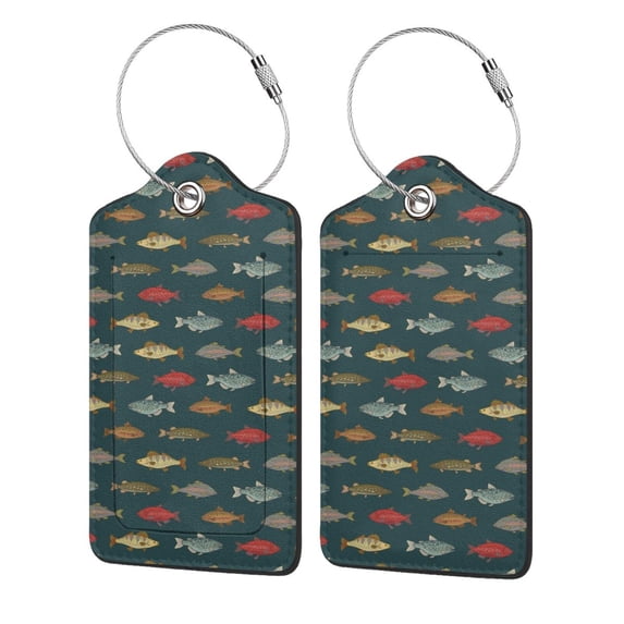 Fuzoiu River Freshwater Fish Print Premium Leather Luggage Tag,Travel Accessory,Luggage Tag for Suitcase Baggage Handbag Travel Bag,Name Card & Privacy Cover-4 PCS