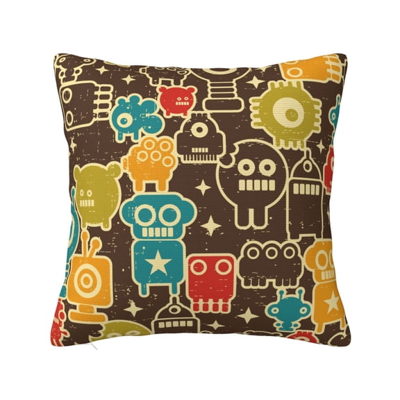 Fuzoiu Robot and Monsters Print Square Pillow Cover,Hidden Zipper Design,Luxury Square Pillow Case, Throw Pillow,Couch Cushion-18"x18"