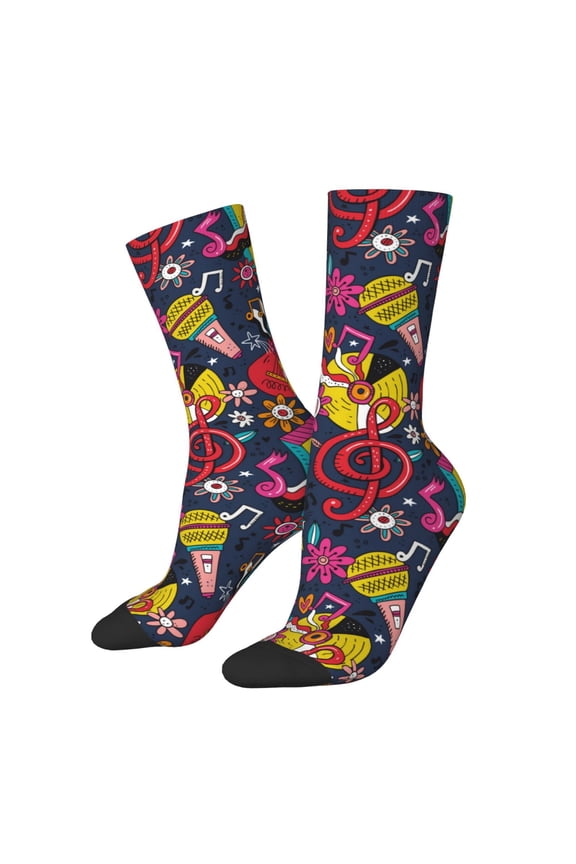 Rock Music Print Athletic Crew Socks for Men & Women,Casual Crew Socks,Above Ankle Crew Socks for Business, Casual