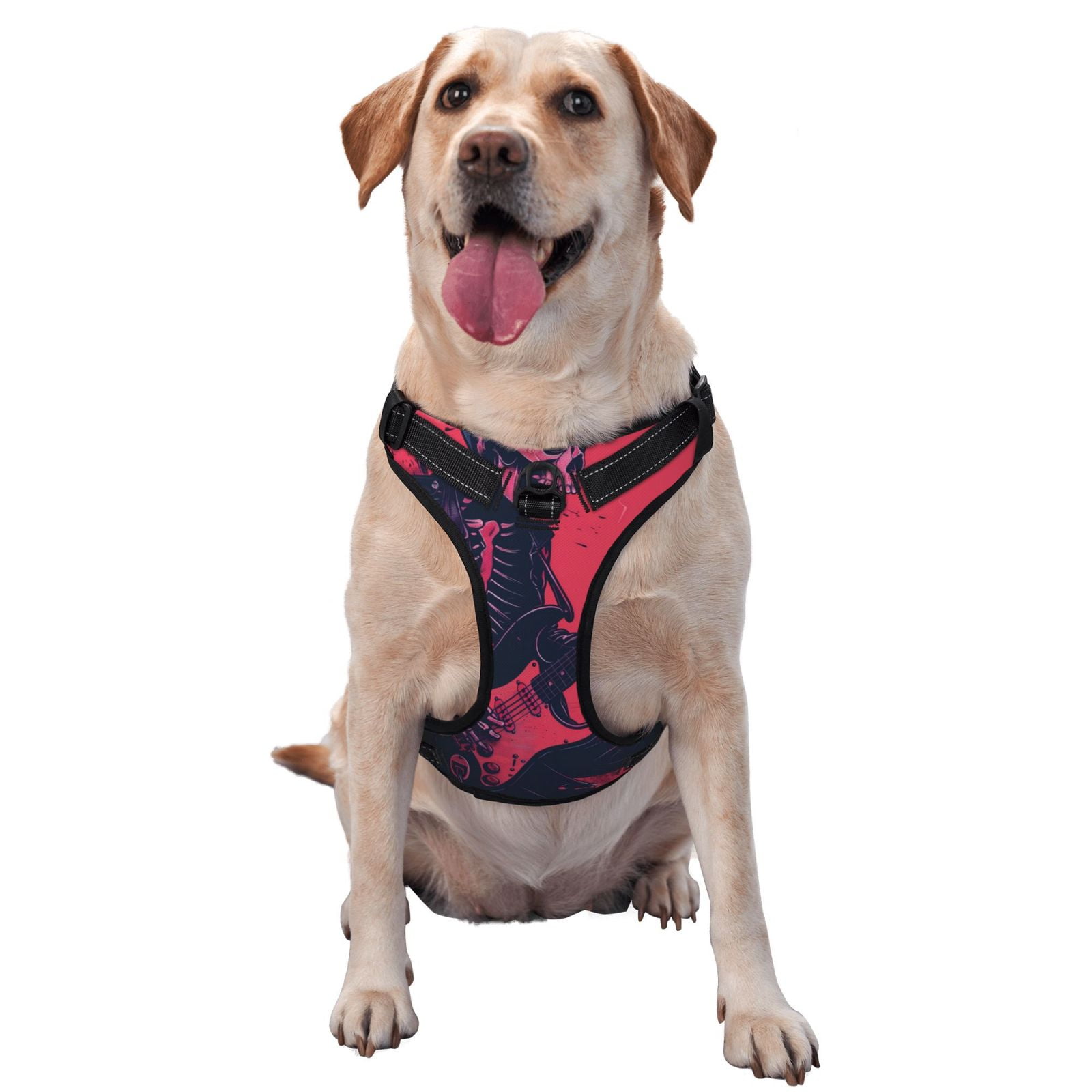 Fuzoiu Rock Skull Guitarist Print Reflective Dog Harness,Adjustable, Breathable Pet Vest,Dog Harness No Pull,No Choke Pet Vest for Small, Medium, and Large Dogs-Small