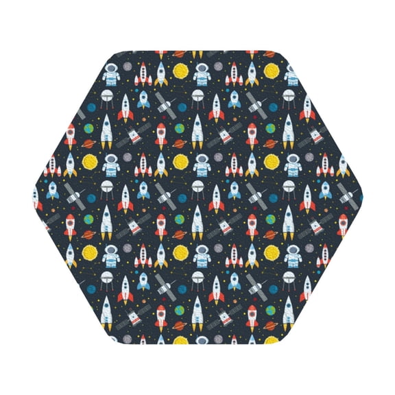 Fuzoiu Rocket Space Print Leather Coasters Set,Drink Coasters Set of 6,for Tabletop Protection, Durable PVC Coasters,Home Décor and Housewarming Gift,Hexagon